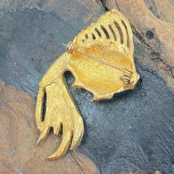 Tropical Fish Brooch Red and Green Enamel with clear Rhinestones Fish Brooch - Picture 4 of 9